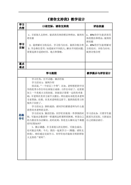 部编版六年级上册语文  第四单元  口语交际：请你支持我