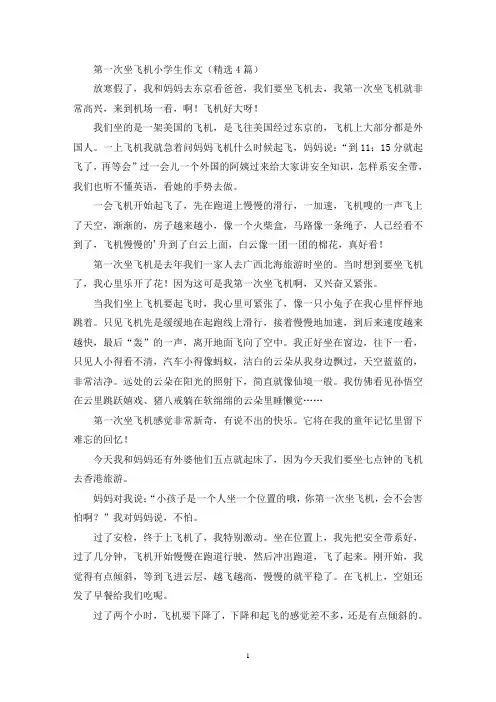第一次坐飞机小学生作文(精选4篇最新)