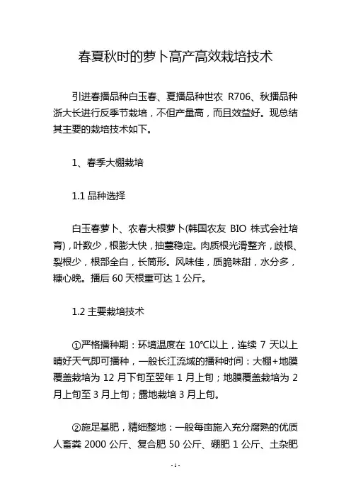 春夏秋时的萝卜高产高效栽培技术