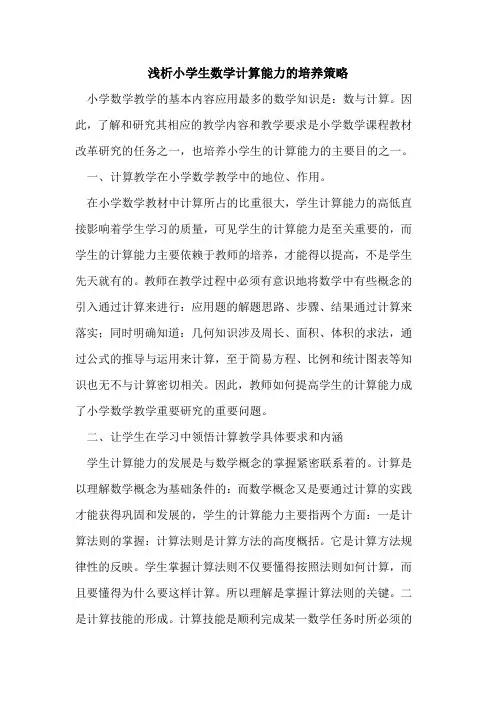 小学生数学计算能力培养策略论文