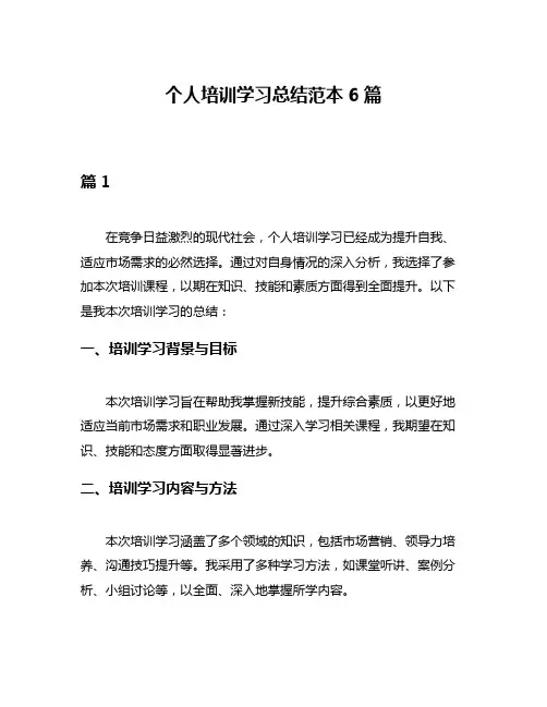 个人培训学习总结范本6篇
