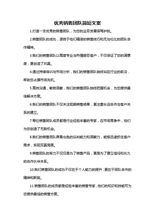 优秀销售团队简短文案-概述说明以及解释