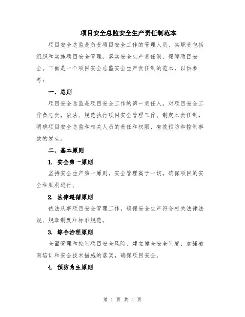 项目安全总监安全生产责任制范本