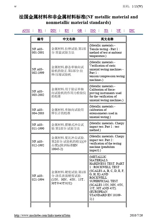 法国金属材料和非金属材料标准