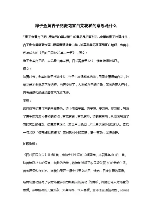 梅子金黄杏子肥麦花雪白菜花稀的意思是什么