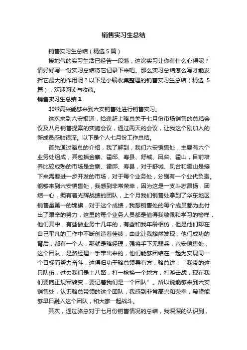 销售实习生总结（精选5篇）