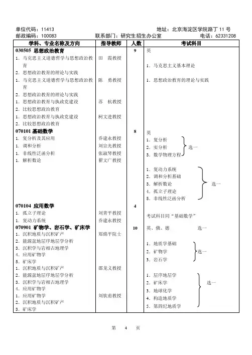 矿大博士专业目录