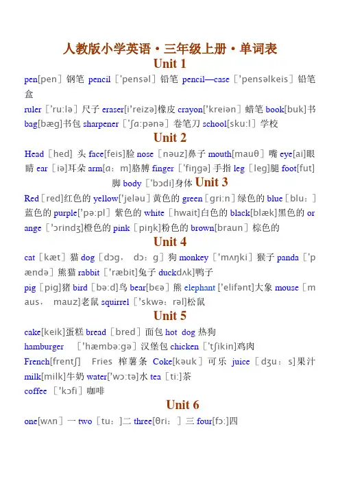 小学三年级英语单词表(带英标)