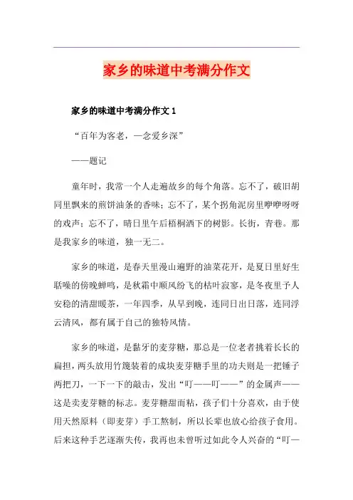 家乡的味道中考满分作文