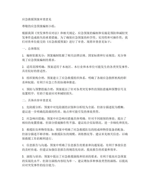 应急救援预案审查意见