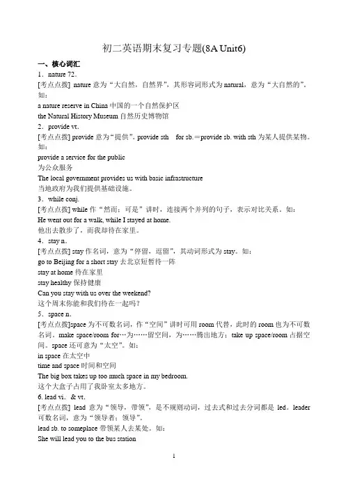 牛津译林版英语期末复习专题(8A+Unit6)