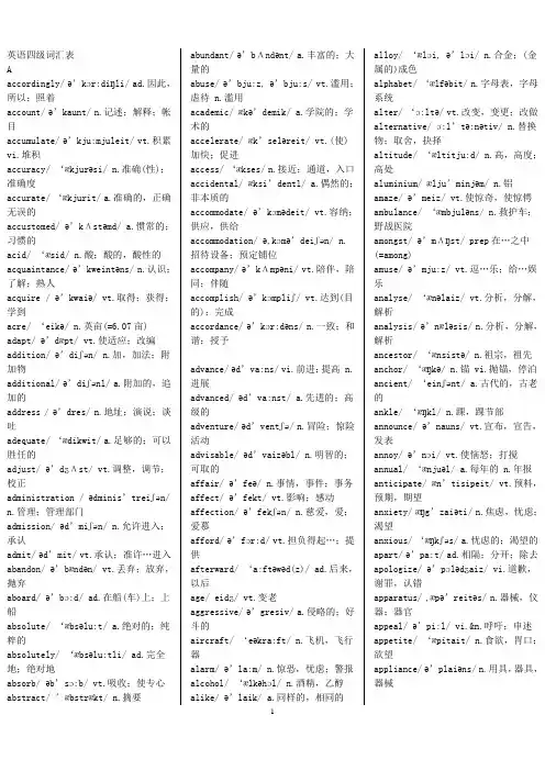 超全的英语四级高频词汇带音标