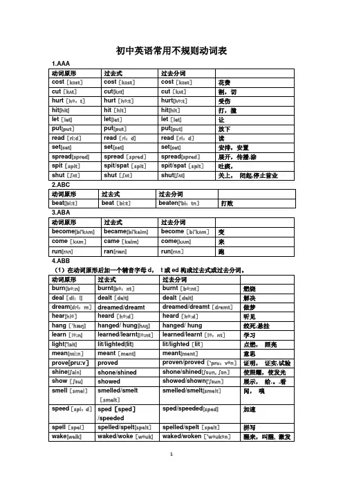 初中英语常用不规则动词表(含音标)