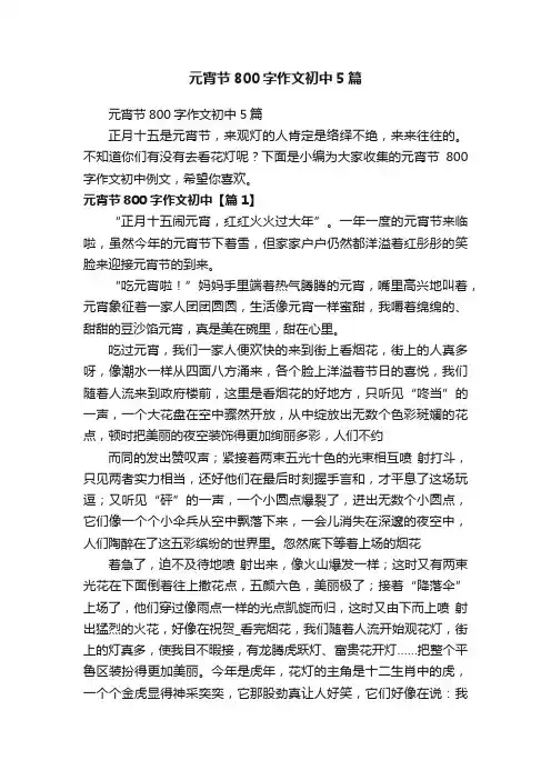 元宵节800字作文初中5篇
