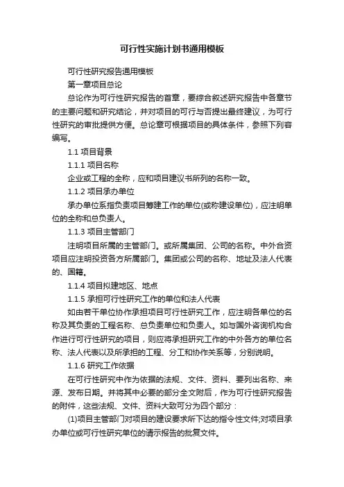 可行性实施计划书通用模板
