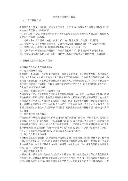 安全生产责任的分解表安全生产