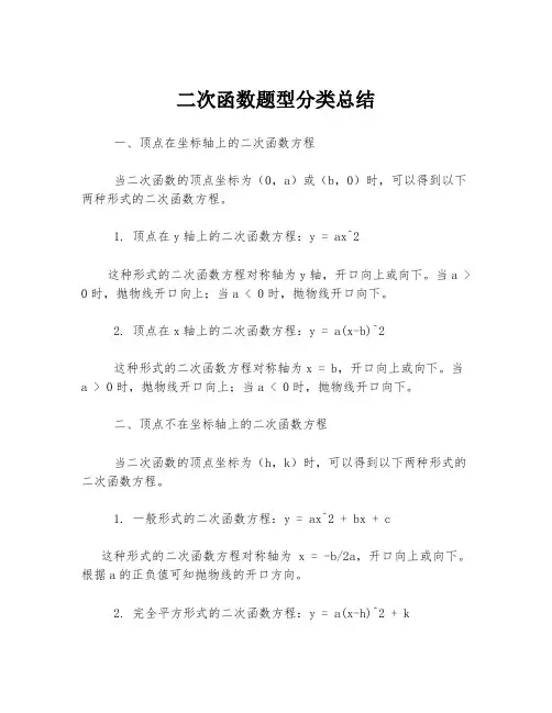 二次函数题型分类总结