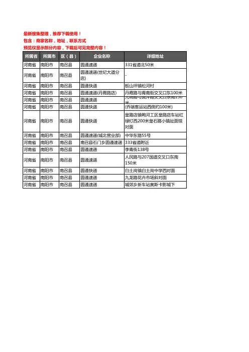 新版河南省南阳市南召县圆通快递企业公司商家户名录单联系方式地址大全14家