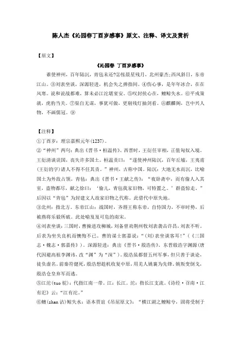 陈人杰《沁园春丁酉岁感事》原文、注释、译文及赏析