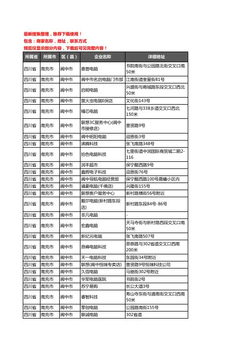 新版四川省南充市阆中市电脑企业公司商家户名录单联系方式地址大全56家