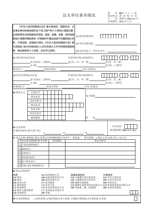 法人单位基本情况MLK101-1(A4)
