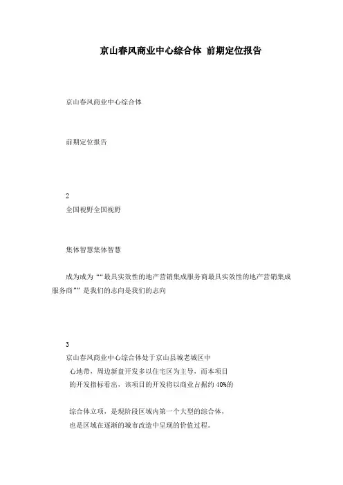 京山春风商业中心综合体 前期定位报告