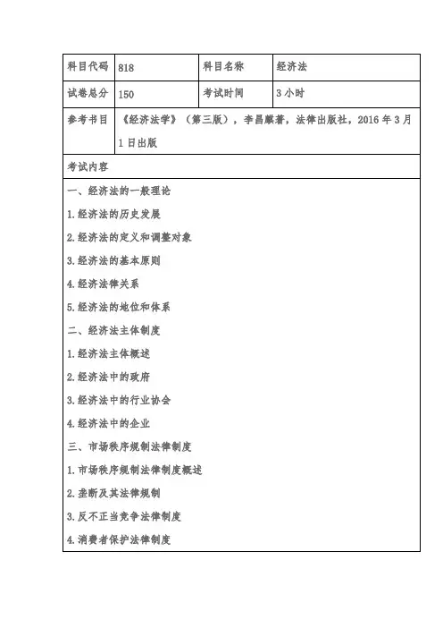上海海事大学818经济法2020年考研专业课初试大纲