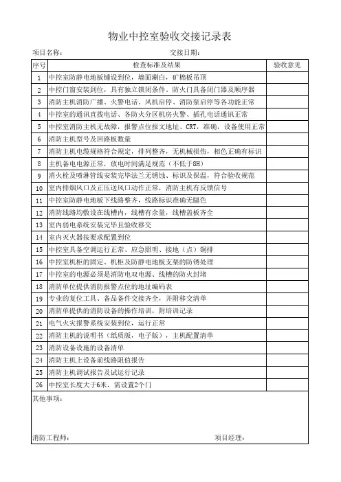 中控室的验收交接表 -