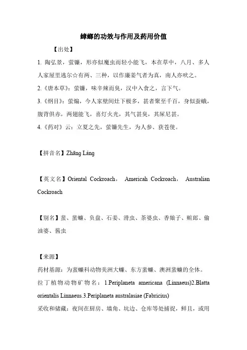 蟑螂的功效与作用及药用价值