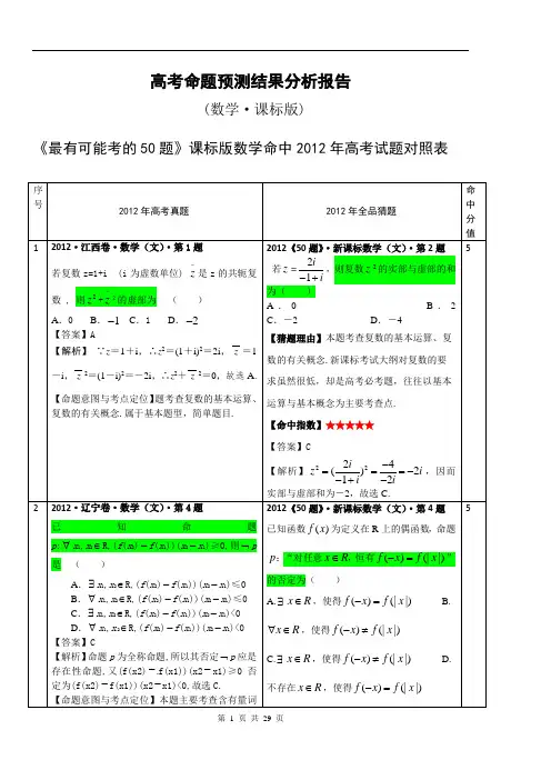 数学课标版高考命题分析报告