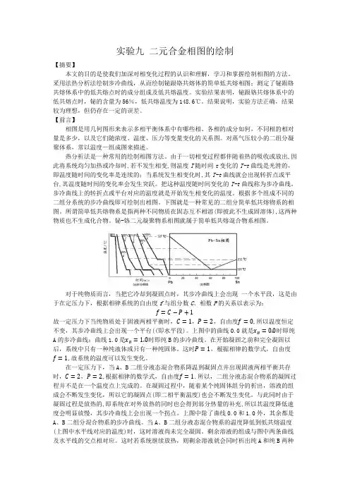 二元合金相图的绘制实验报告