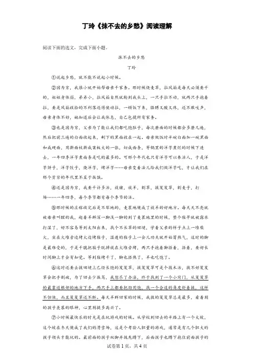 丁玲《抹不去的乡愁》阅读理解