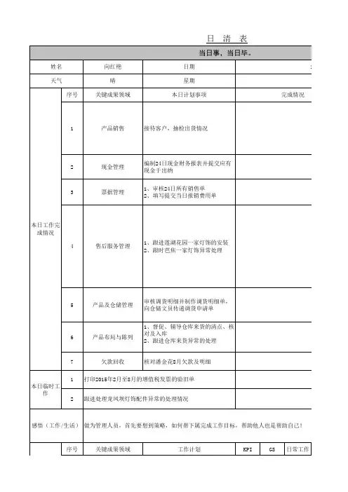 每日工作日清表范本