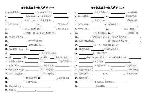 初四语文：九上古诗理解性默写