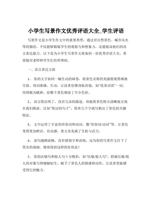 小学生写景作文优秀评语大全_学生评语
