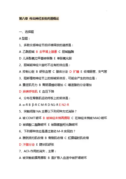 药理学考试重要精品知识题第六章传出神经系统药理概论