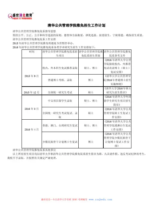 清华公共管理学院推免招生工作计划