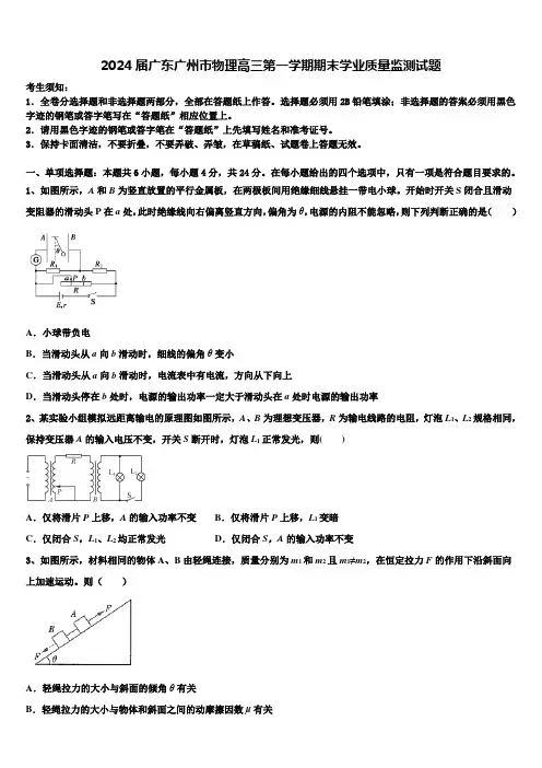 2024届广东广州市物理高三第一学期期末学业质量监测试题含解析