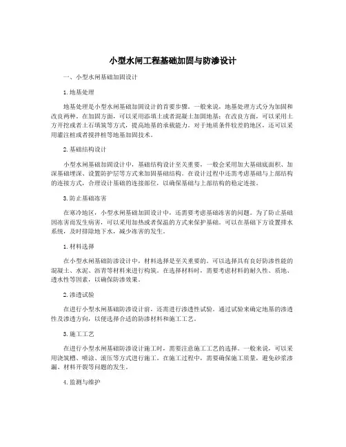 小型水闸工程基础加固与防渗设计