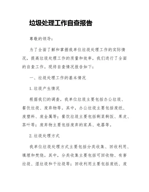 垃圾处理工作自查报告