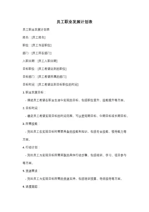 员工职业发展计划表