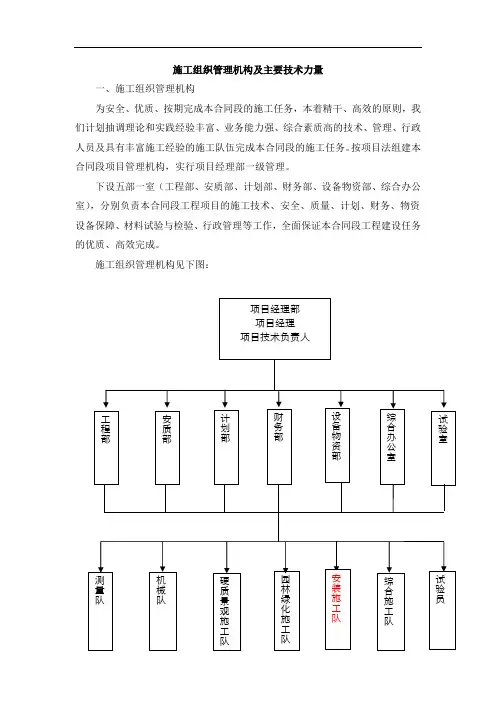 施工组织管理机构及主要技术力量
