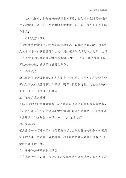 2024年幼儿园急救措施培训