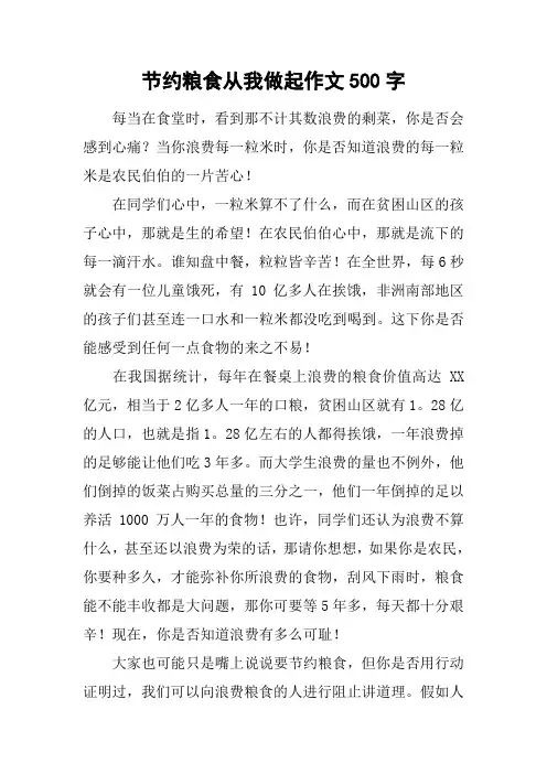 节约粮食从我做起作文500字