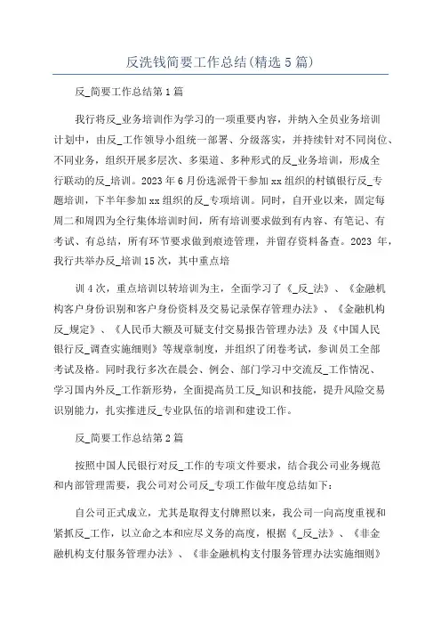 反洗钱简要工作总结(精选5篇)