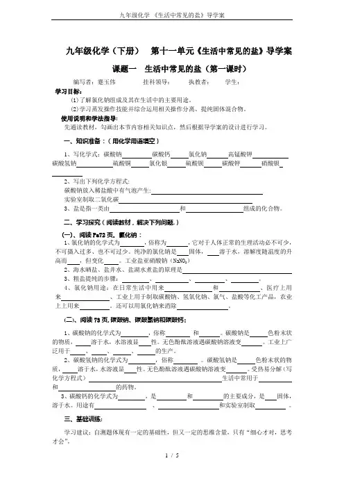 九年级化学-《生活中常见的盐》导学案