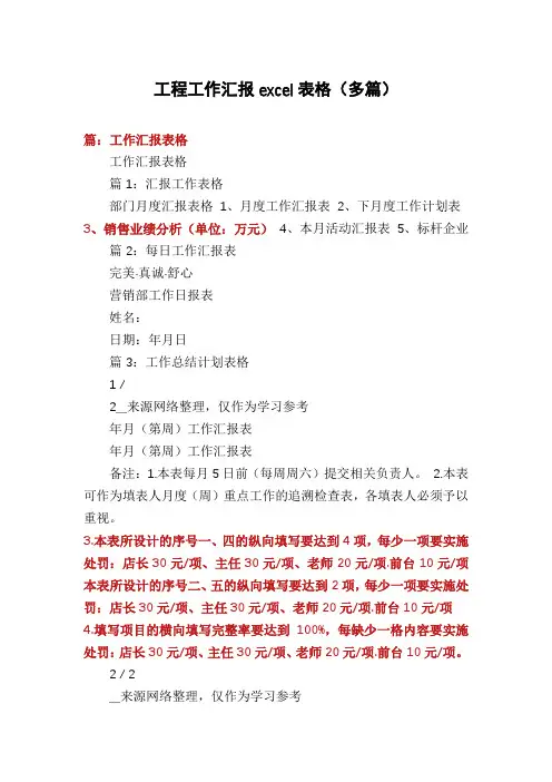 工程工作汇报excel表格(多篇)