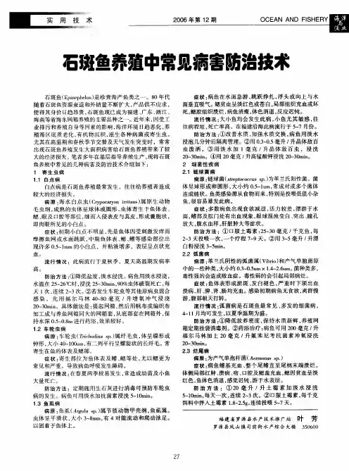 石斑鱼养殖中常见病害防治技术