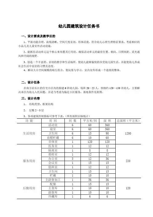 幼儿园建筑设计任务书