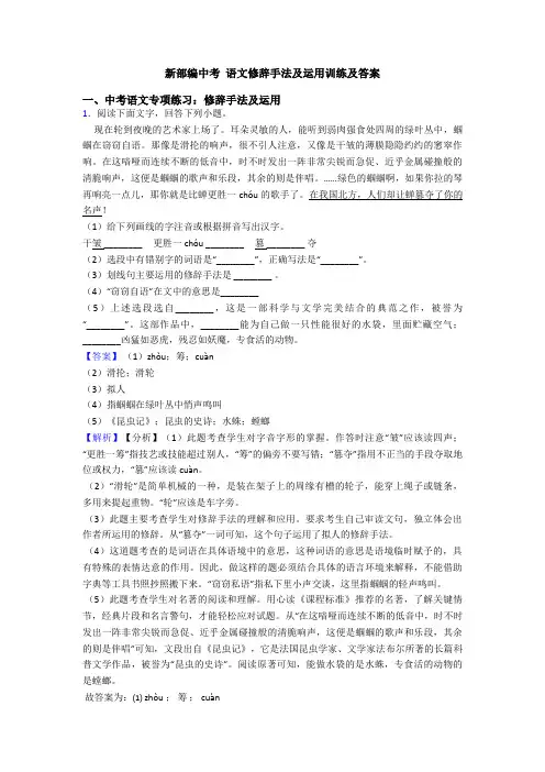 新部编中考 语文修辞手法及运用训练及答案